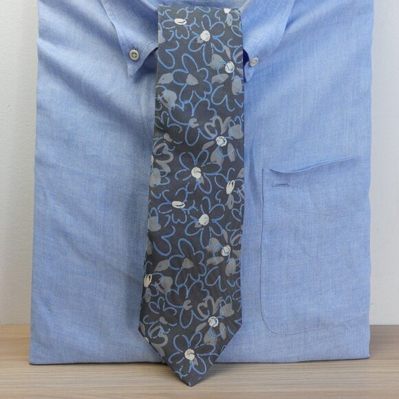 UNGARO Neck Tie‎ Mens Blue Floral Silk Flower Print Spring Formal Casual ITALY - Picture 2 of 10